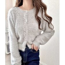 クラシカルエルフ(Classical Elf)の【mily bilet】きらめきビジューが映えるシャギーカーデ♪フェザーシャギーニットカーディガン