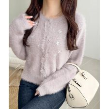 【mily bilet】きらめきビジューが映えるシャギーカーデ♪フェザーシャギーニットカーディガン