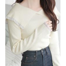 クラシカルエルフ(Classical Elf)の25AW新作【mily bilet】着るだけでこなれ感。オーガンジーフリル襟リブニット