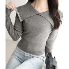 クラシカルエルフ(Classical Elf)の25AW新作【mily bilet】着るだけでこなれ感。オーガンジーフリル襟リブニット