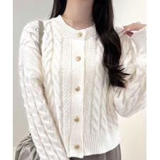 2025AW新作【mily bilet】エンブレムボタンケーブルシャギーニットカーディガン（長袖）