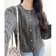 2025AW新作【mily bilet】エンブレムボタンケーブルシャギーニットカーディガン（長袖）