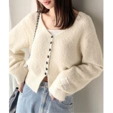 クラシカルエルフ(Classical Elf)の【mily bilet】愛らしさ100％。レースネーム付きくるみボタンミックスニットカーデ（長袖）