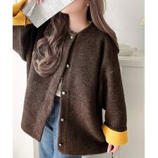 クラシカルエルフ(Classical Elf)の【2025AW新作】配色で差がつくベーシックな一枚。Wフェイス配色ニットカーディガン