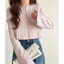 【2025AW新作】透かし編みセンターメロウフレアスリーブトップスカットソー(長袖)