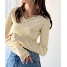 【2025AW新作】デコルテラインで魅せる♪カーヴィーネックリブニット（長袖）