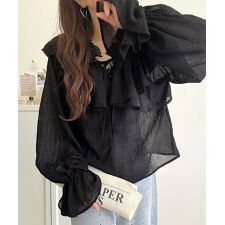 クラシカルエルフ(Classical Elf)の【mily bilet】フェミニンスタイル。前後2WAYピコレース使いフリル襟コットンボイルブラウス