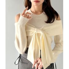 2025AW新作【mily bilet】カジュアルにも。リボンオフショルニットプルオーバー(長袖)