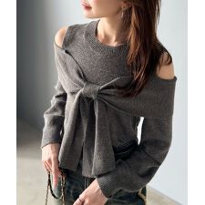 2025AW新作【mily bilet】カジュアルにも。リボンオフショルニットプルオーバー(長袖)