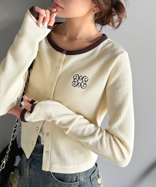 25AW新作【mily bilet】配色指穴スナップボタンクロップドワッフル