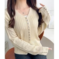 クラシカルエルフ(Classical Elf)の25AW新作【mily bilet】春秋の大定番♪多ボタン使いランダムリブニットカーディガン（長袖）