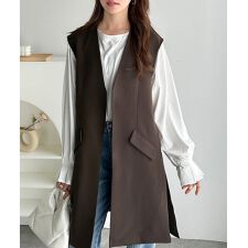 クラシカルエルフ(Classical Elf)の【25AW新作】足し算でファッションを楽しむ♪フラップポケット付きロングジレ（セットアップ可能）