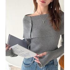 クラシカルエルフ(Classical Elf)の【2025AW新作】上品＆繊細に華奢見え♪サムホール付きオフショルリブ編みニット（長袖）