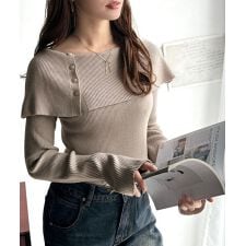 クラシカルエルフ(Classical Elf)の【2025AW新作】上品＆繊細に華奢見え♪サムホール付きオフショルリブ編みニット（長袖）