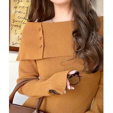 クラシカルエルフ(Classical Elf)の【2025AW新作】上品＆繊細に華奢見え♪サムホール付きオフショルリブ編みニット（長袖）