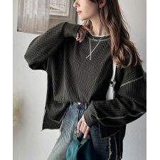 クラシカルエルフ(Classical Elf)の毎日着たい「ラクかわいい」トレンド素材で着映え確定♪ヘビーワッフル配色ステッチロンTEE（長袖）