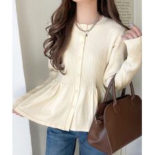 クラシカルエルフ(Classical Elf)の【2025AW新作】"メリハリ"シルエットで即きれい見え◎リブフリルペプラムカーデトップス（長袖）