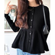 クラシカルエルフ(Classical Elf)の【2025AW新作】"メリハリ"シルエットで即きれい見え◎リブフリルペプラムカーデトップス（長袖）