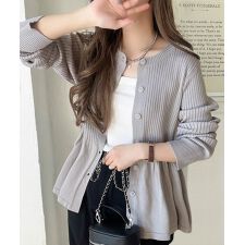 クラシカルエルフ(Classical Elf)の【2025AW新作】"メリハリ"シルエットで即きれい見え◎リブフリルペプラムカーデトップス（長袖）