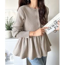 クラシカルエルフ(Classical Elf)の【2025AW新作】"メリハリ"シルエットで即きれい見え◎リブフリルペプラムカーデトップス（長袖）