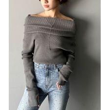 25AW新作【mily bilet】指穴ドレープ使いファンオフショル2WAYリブニット