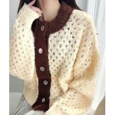 25AW新作【mily bilet】メタルボタン使いフェザーヤーン前後２wayニットカーディガン