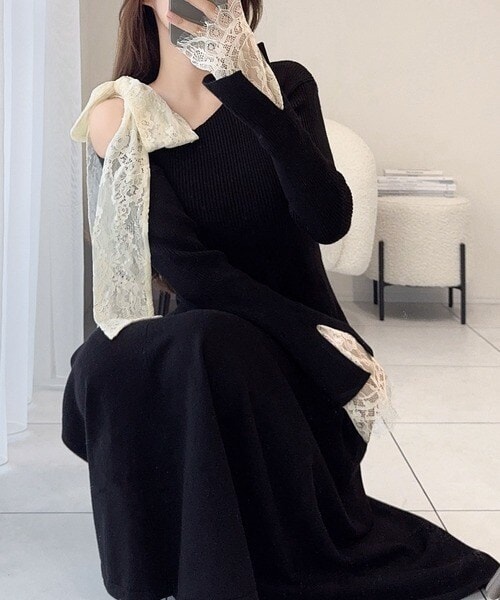 25AW新作【mily bilet】華やかリボン◎レースリボン使いワンオフショル