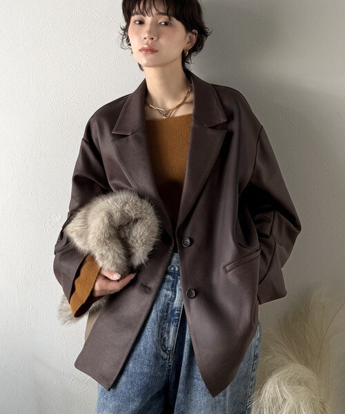 ミドル丈 ボア テーラード コート【無地/チェック柄】Freesia