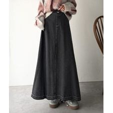 【25AW新綿100％ 主役級スカートでコーデの格上げ  デニムフレアスカート（ロング）