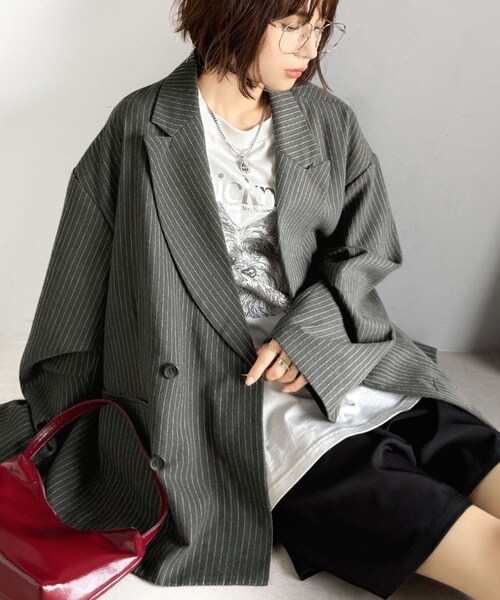 Classical Evon】レザー風加工スエード袖タックテーラードジャケット