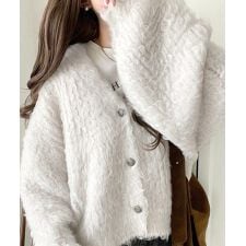 【2025AW新作】ふんわりボリュームで華やかに◎ロイヤル起毛Vネックカーディガン