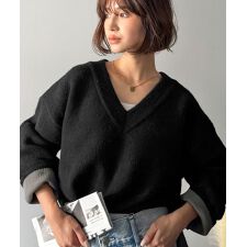 【2025AW新作】深めのネックが大人の抜け感プラス◎ダブルフェイス Vネック配色ニットプルオーバー