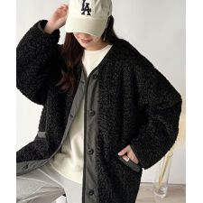 《JaVaジャバコラボ》オーバーサイズがトレンド！異素材切り替え配色ボアジャケット♪ アウター