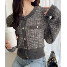 クラシカルエルフ(Classical Elf)の【mily bilet】ツィードライクフェザー切り替えラメニットジャケット