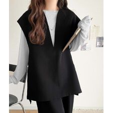 【2025AW新作】大人の抜け感スタイル◎ディープキーネックベスト(セットアップ可能)