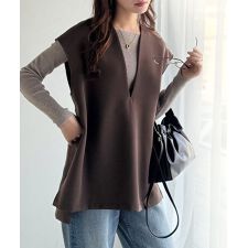 【2025AW新作】大人の抜け感スタイル◎ディープキーネックベスト(セットアップ可能)