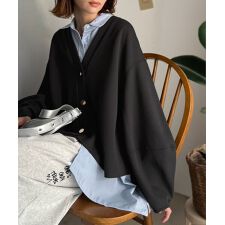 【25AW新作】たっぽり袖×ゴールドボタンの欲張りカーデ。ランタンスリーブ金釦Vネックカーディガン