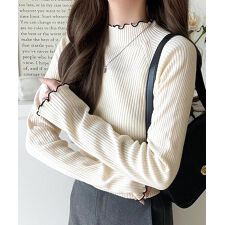 クラシカルエルフ(Classical Elf)の【2025AW新作】華奢見え叶える程よいフィット感。配色メロウリブニットトップス（長袖）