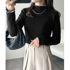 クラシカルエルフ(Classical Elf)の【2025AW新作】華奢見え叶える程よいフィット感。配色メロウリブニットトップス（長袖）