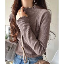 クラシカルエルフ(Classical Elf)の【2025AW新作】華奢見え叶える程よいフィット感。配色メロウリブニットトップス（長袖）