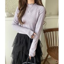 クラシカルエルフ(Classical Elf)の【2025AW新作】華奢見え叶える程よいフィット感。配色メロウリブニットトップス（長袖）