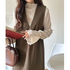 肉厚素材が気になるスタイルをカバー♪前後2wayダンボールハーフジップジャンプスカート(ロング丈)