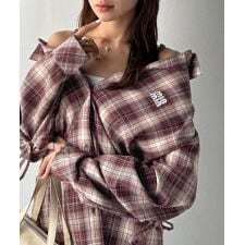 クラシカルエルフ(Classical Elf)の25AW新作【mily bilet】アレンジ自在！2wayオフショルチェック柄襟シャツ（長袖）