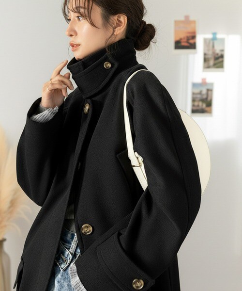 クラシカルエルフ（Classical Elf）/【2025AW新作】上品を纏う、主役級アウター。ロング丈比翼ステンカラーコート 2025AW新作】上品を纏う、主役級アウター。ロング丈比翼ステンカラー