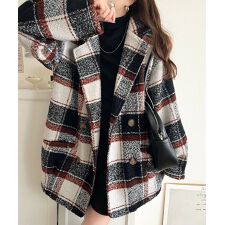 25AW新作【mily bilet】起毛ブークレチェック柄コクーンシルエットダブルジャケットコート