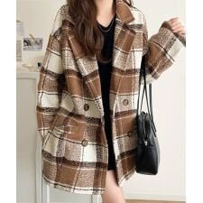 25AW新作【mily bilet】起毛ブークレチェック柄コクーンシルエットダブルジャケットコート