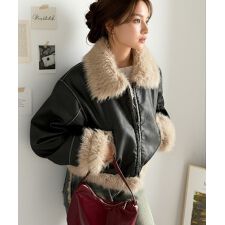 クラシカルエルフ(Classical Elf)の【mily bilet】ファー使いヴィンテージライク ダメージフェイクレザーライダースジャケット