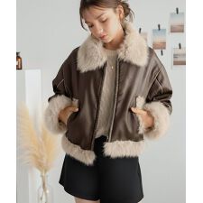 クラシカルエルフ(Classical Elf)の【mily bilet】ファー使いヴィンテージライク ダメージフェイクレザーライダースジャケット