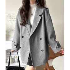 【2025AW新作】トレンドを先取り♪こなれ感UP、ダブルボタンジャケットメルトンコート（ミドル丈）