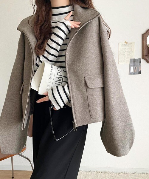 クラシカルエルフ（Classical Elf）/【25AW新作】暖かさとおしゃれを両立♪ミックスシャギースタンドカラー比翼ミドルコート 25AW新作】暖かさとおしゃれを両立♪ミックスシャギースタンドカラー